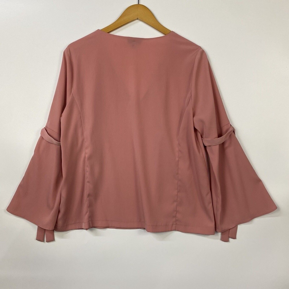 TOPSHOP Women's Top Size 10 Pink Long Sleeve V-Neck Blouse - Picture 3 of 11